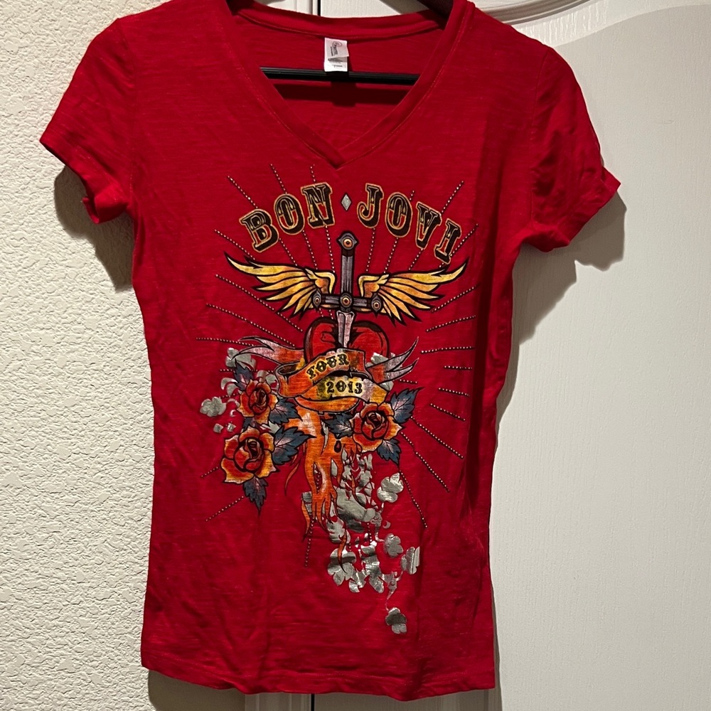 Red V-Neck Graphic Women's Tee